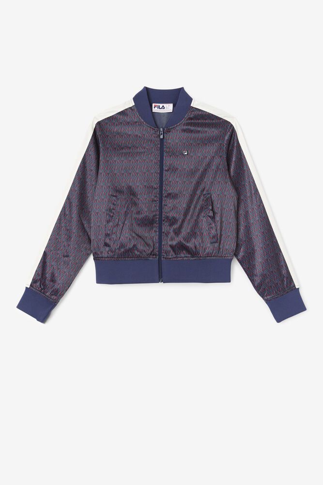 Fila Jacket Womens Navy - Farah Satin Track - Philippines 4523687-TR